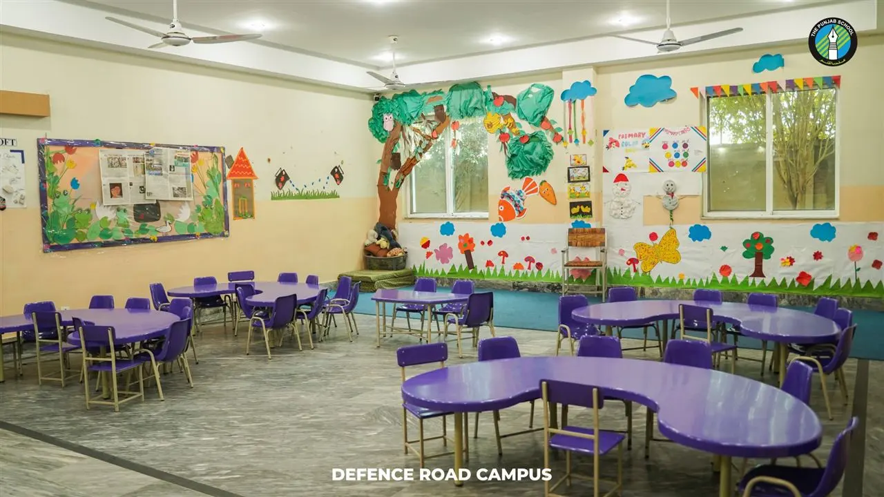 Early years classroom at The Punjab School decorated with children’s artwork