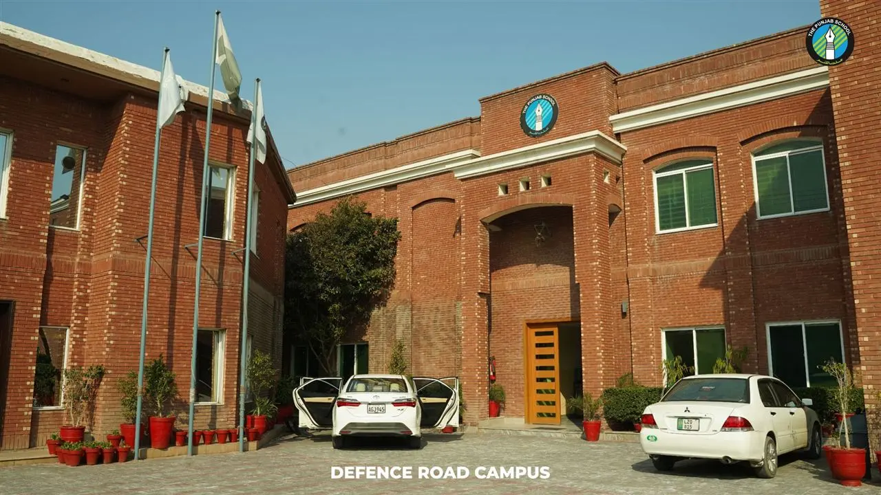 Red-brick main entrance of The Punjab School Defence Road Campus